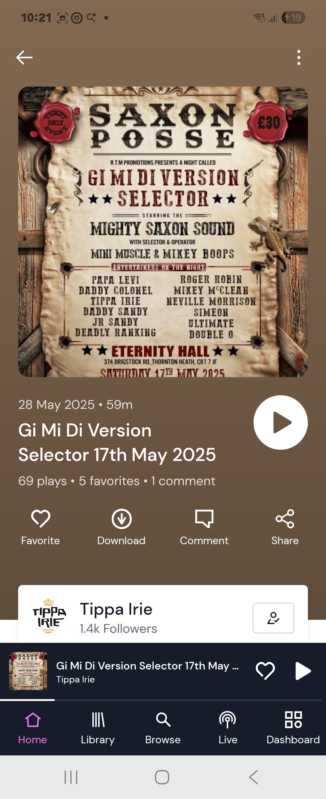 Saxon Posse — Gi Mi Di Version Selector event flyer, Eternity Hall 17th May 2025